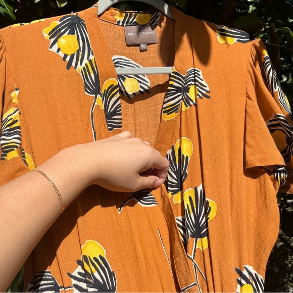 BEL KAZAN La Vie En Rose orange floral rayon surplice flutter sleeve maxi dress - Picture 2 of 7